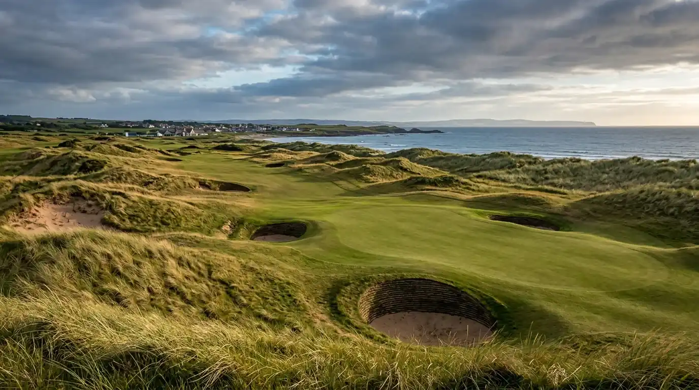 Links-golfbana vid kusten med naturliga sandbunkrar och böljande fairways – course fit-analys