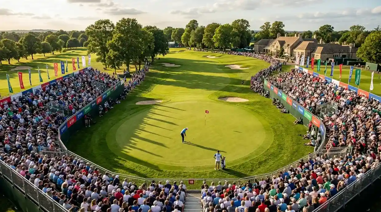 Golfturnering med publikläktare och spelare på green – PGA Tour-kalender och säsongsstrategi